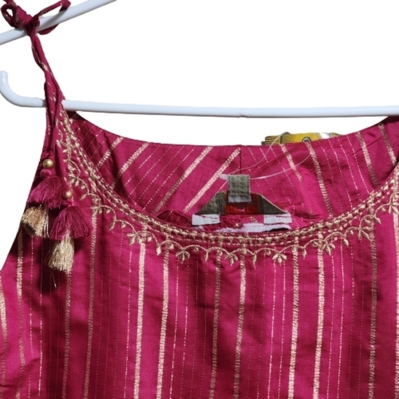 Anouk sleeveless cotton golden stripes midi dress color fushia size medium/large - Picture 4 of 5